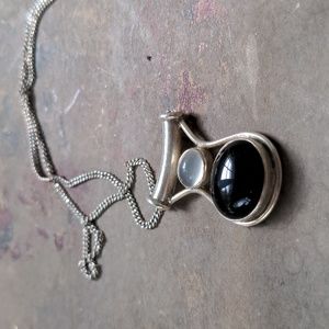 Handmade sterling silver onyx and crystal pendant necklace